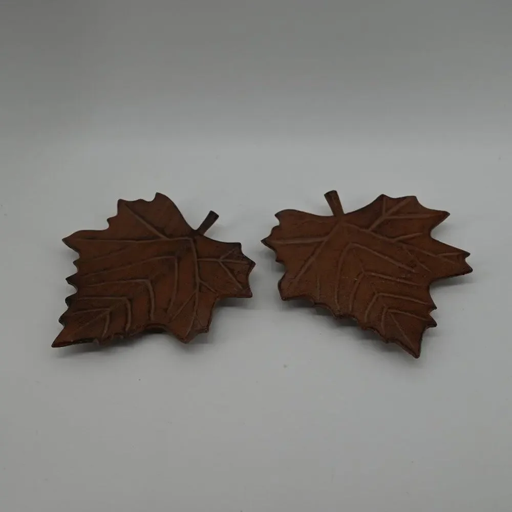 Fall Home Candle Holder Decor Metal Maple Leaf Plates Trays Trivets Footed